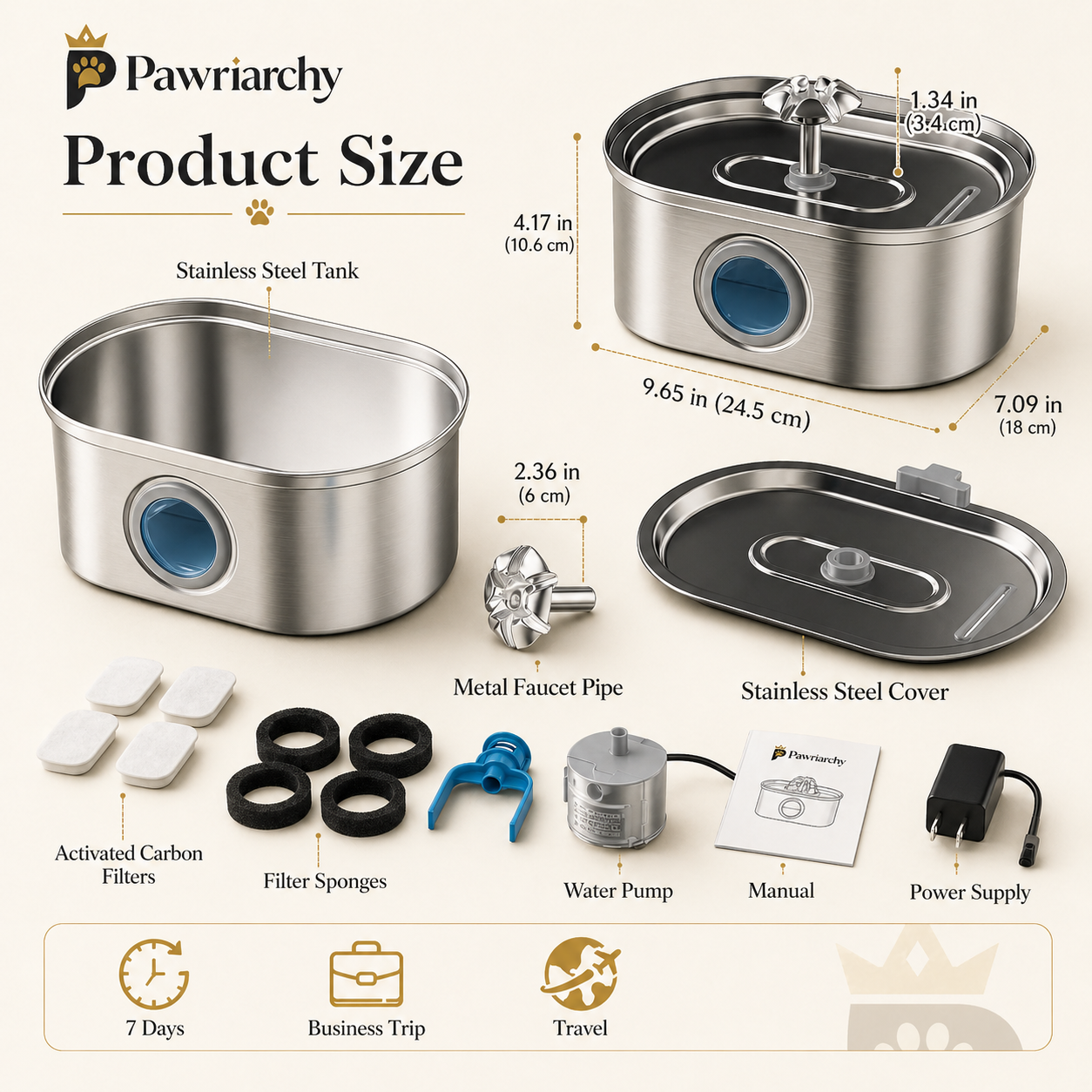 The Royal Hydration Unit™ — 3.2L Stainless Steel Pet Water Fountain