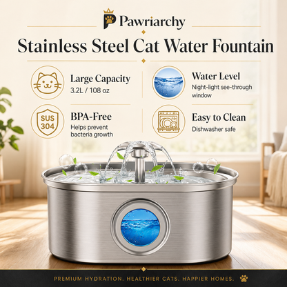 The Royal Hydration Unit™ — 3.2L Stainless Steel Pet Water Fountain