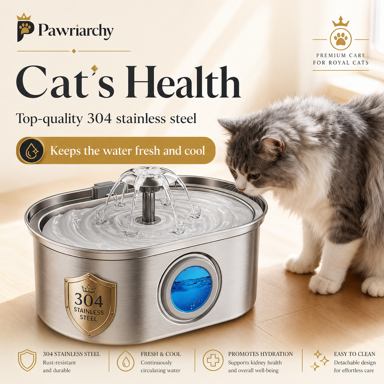 The Royal Hydration Unit™ — 3.2L Stainless Steel Pet Water Fountain