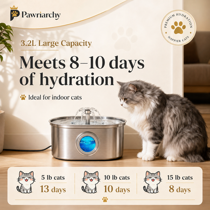 The Royal Hydration Unit™ — 3.2L Stainless Steel Pet Water Fountain