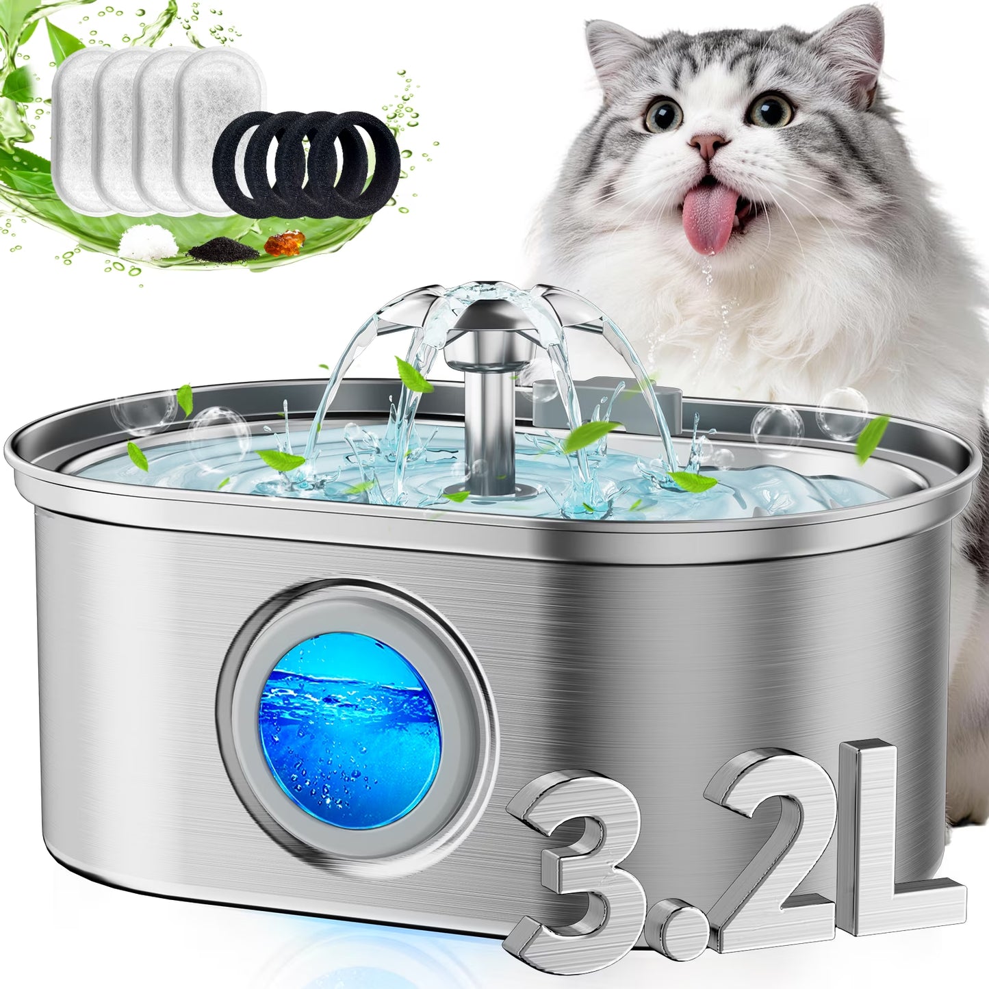 The Royal Hydration Unit™ — 3.2L Stainless Steel Pet Water Fountain